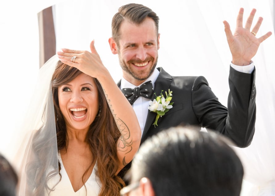 Bride showing her wedding ring